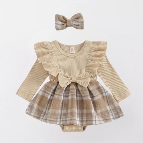 Adorable Ruffle Plaid Baby Dress With Headband