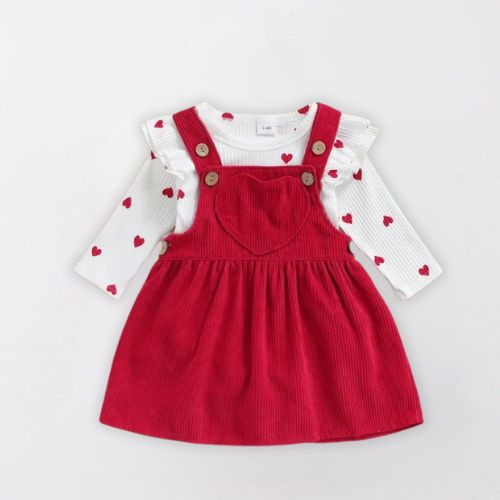 Adorable Heart Pattern Baby Girl Romper & Skirt Set