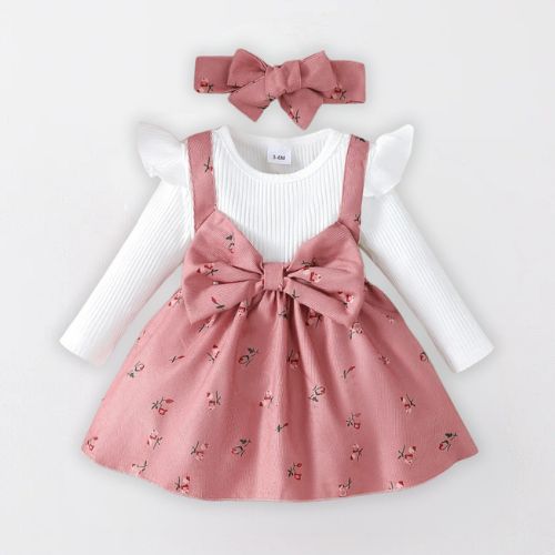 Charming Baby Girl Dress Set with Bow & Headband