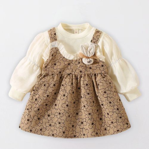 Charming Long Sleeve Bunny Baby Dress with Lace Flowers