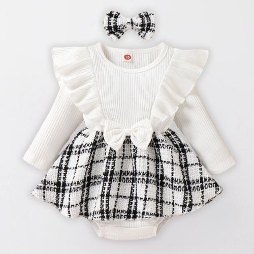 Adorable Autumm Ruffle Plaid Baby Dress With Headband