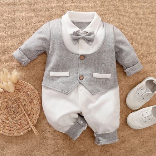 Charming Long Sleeve Baby Gentleman Suit Romper