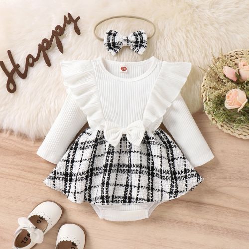 Adorable Autumm Ruffle Plaid Baby Dress With Headband