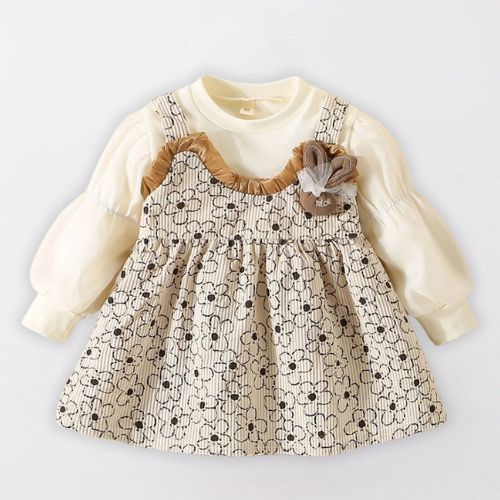 Charming Long Sleeve Bunny Baby Dress with Lace Flowers