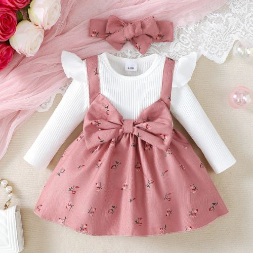 Charming Baby Girl Dress Set with Bow & Headband