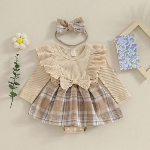 Adorable Ruffle Plaid Baby Dress With Headband