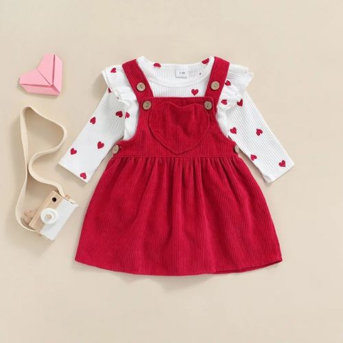 Adorable Heart Pattern Baby Girl Romper & Skirt Set