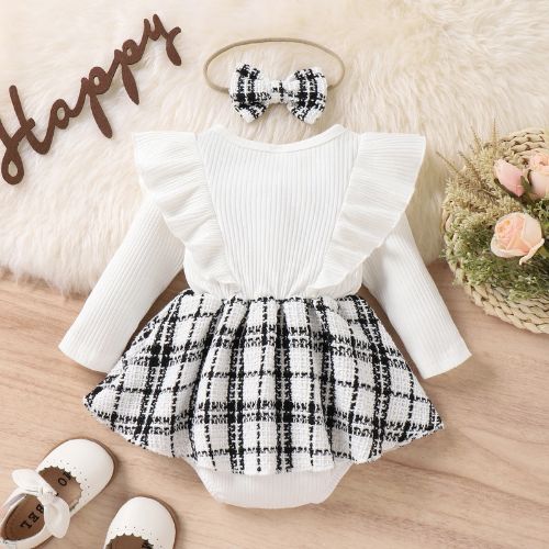 Adorable Autumm Ruffle Plaid Baby Dress With Headband