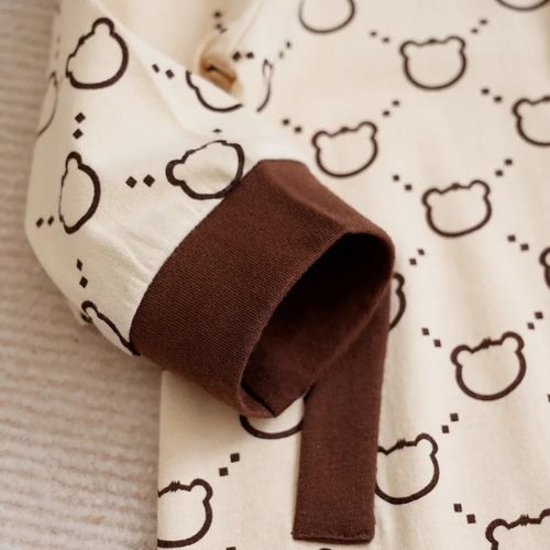 Adorable Bear Print Cotton Baby Romper 0-18m