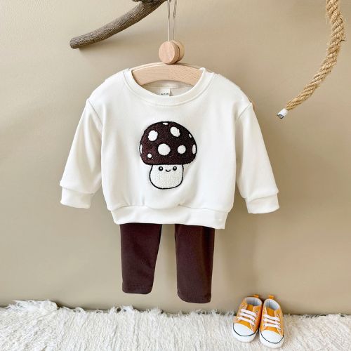 Adorable Autumn Baby Mushroom Embroidery Outfit