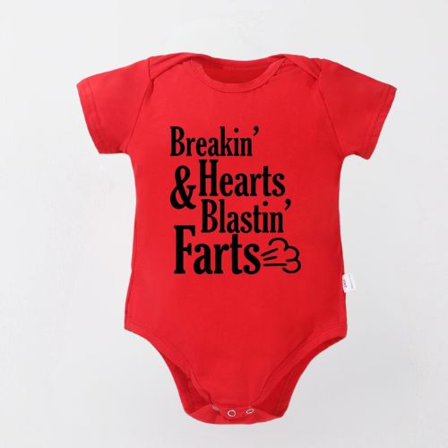 Adorable Cotton Bodysuit For Newborn - Breakin' Hearts & Farts