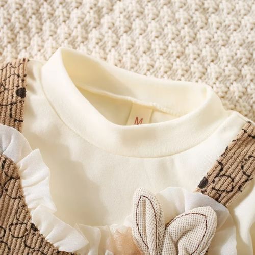 Charming Long Sleeve Bunny Baby Dress with Lace Flowers