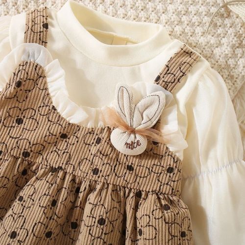 Charming Long Sleeve Bunny Baby Dress with Lace Flowers