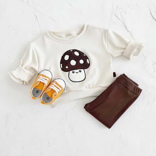 Adorable Autumn Baby Mushroom Embroidery Outfit