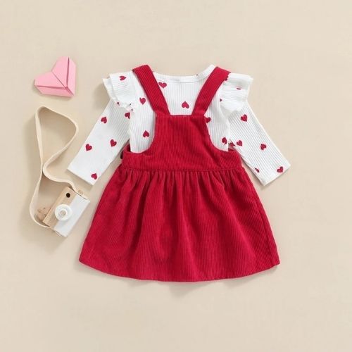 Adorable Heart Pattern Baby Girl Romper & Skirt Set