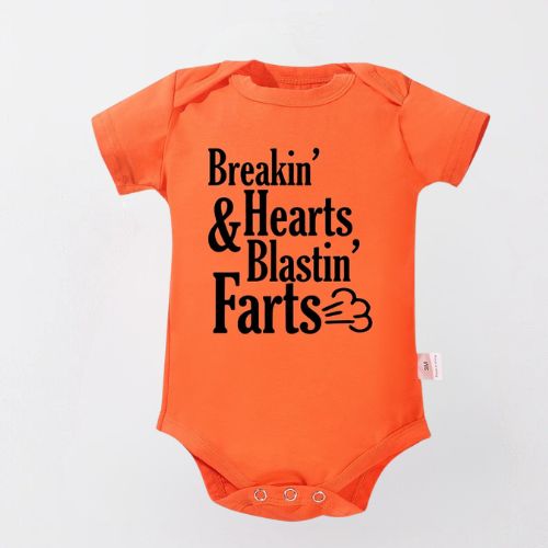 Adorable Cotton Bodysuit For Newborn - Breakin' Hearts & Farts