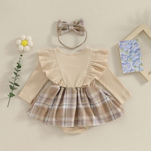 Adorable Ruffle Plaid Baby Dress With Headband