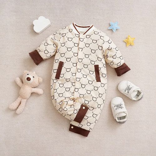 Adorable Bear Print Cotton Baby Romper 0-18m