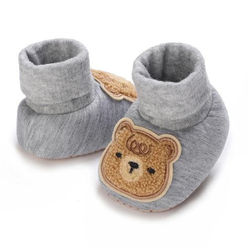 Cozy Bear Winter Baby Booties - Anti-Slip First Walkers - Gray