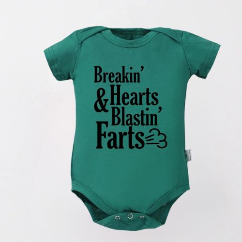 Adorable Cotton Bodysuit For Newborn - Breakin' Hearts & Farts