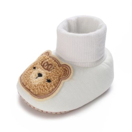 Cozy Bear Winter Baby Booties - Anti-Slip First Walkers - White