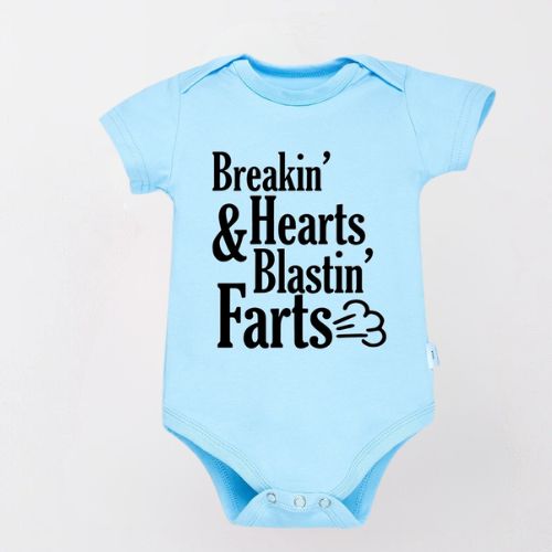 Adorable Cotton Bodysuit For Newborn - Breakin' Hearts & Farts