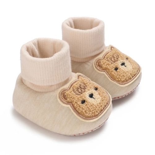 Cozy Bear Winter Baby Booties - Anti-Slip First Walkers - Beige