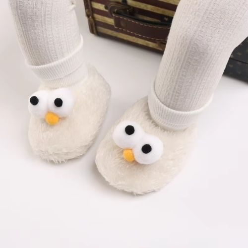 Cozy Cartoon Baby Booties - Soft, Warm, Anti-Slip Shoes - White