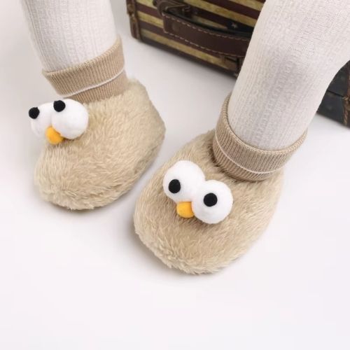 Cozy Cartoon Baby Booties - Soft, Warm, Anti-Slip Shoes - Beige