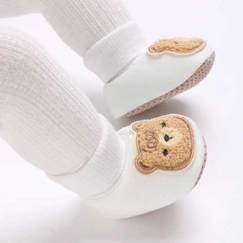 Cozy Bear Winter Baby Booties - Anti-Slip First Walkers - White