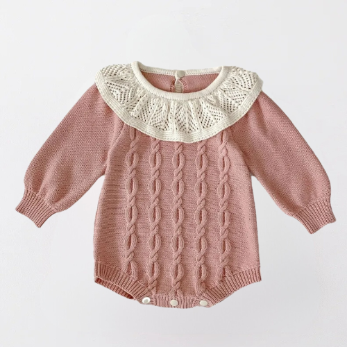 Cozy Knit Lotus Leaf Collar Baby Bodysuit