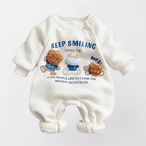 Cozy Cartoon Bear Baby Winter Romper - Extra Warm