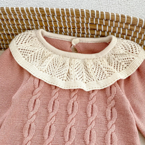 Cozy Knit Lotus Leaf Collar Baby Bodysuit