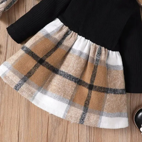 Chic Plaid Dress Set for Baby Girls - Cozy & Stylish