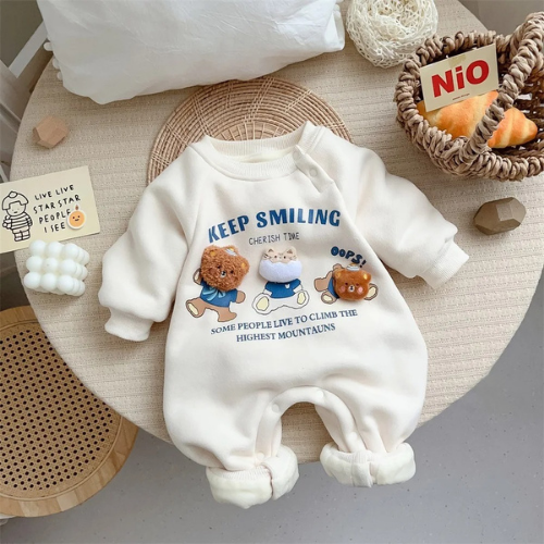 Cozy Cartoon Bear Baby Winter Romper - Extra Warm