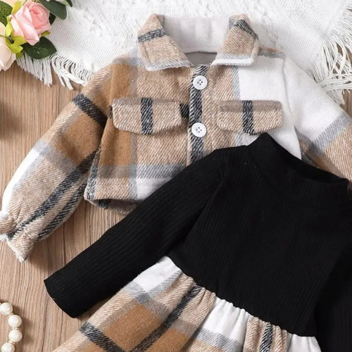 Chic Plaid Dress Set for Baby Girls - Cozy & Stylish