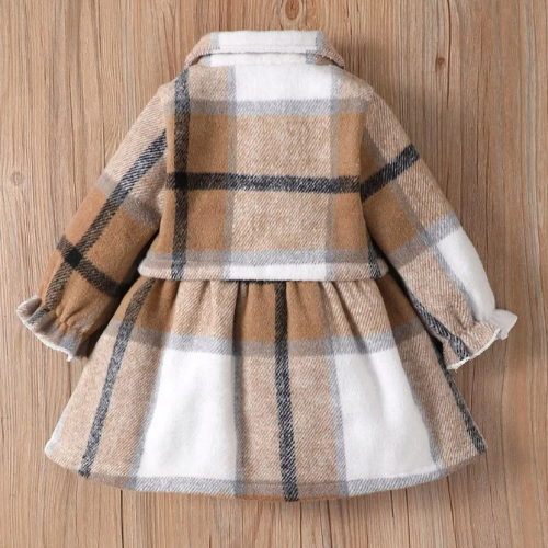 Chic Plaid Dress Set for Baby Girls - Cozy & Stylish