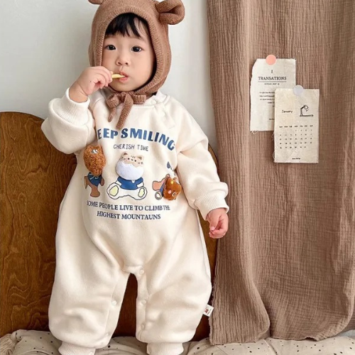 Cozy Cartoon Bear Baby Winter Romper - Extra Warm